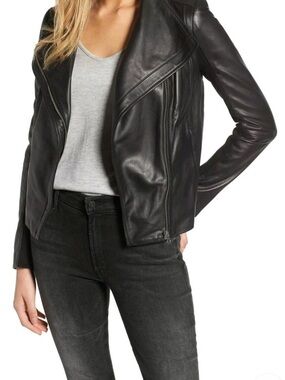 Trouvé Black Leather Moto Jacket with Asymmetrical Zip
